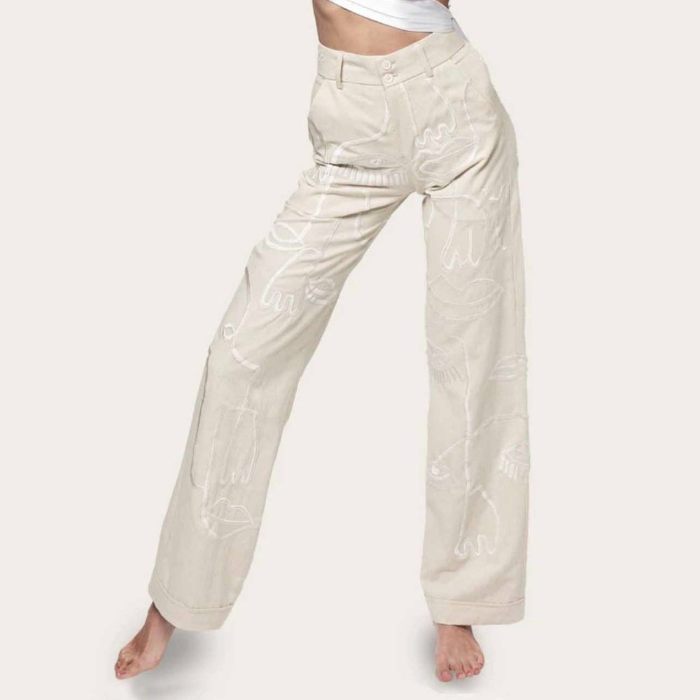Maison Les Énervés, Linen and cotton Siam trousers, Ivory, Size Small, NEW